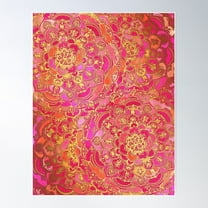 Hot Pink And Gold Baroque Floral Pattern Poster Wall Art, Modern Wall Decor For Living Room Bedroom, 8x12 UNFRAMED