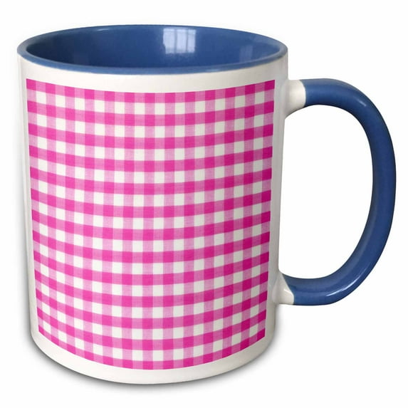 3drose, Hot Pink and White Gingham Pattern Girly Rustic Country Kitchen Cute Cottage Checked Dining Theme, 15oz Two-tone Blue Mug