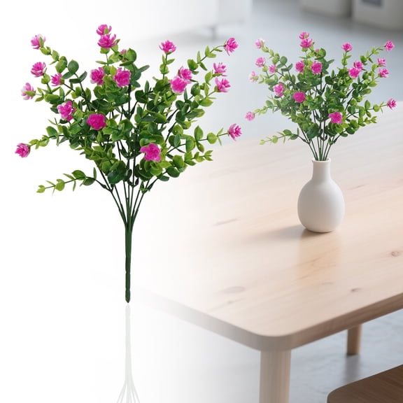 Hot Pink Artificial Lotus Flowers Eucalyptus Greenery Shrubs for Home Garden Decoration, 13.8'', 1 Pack