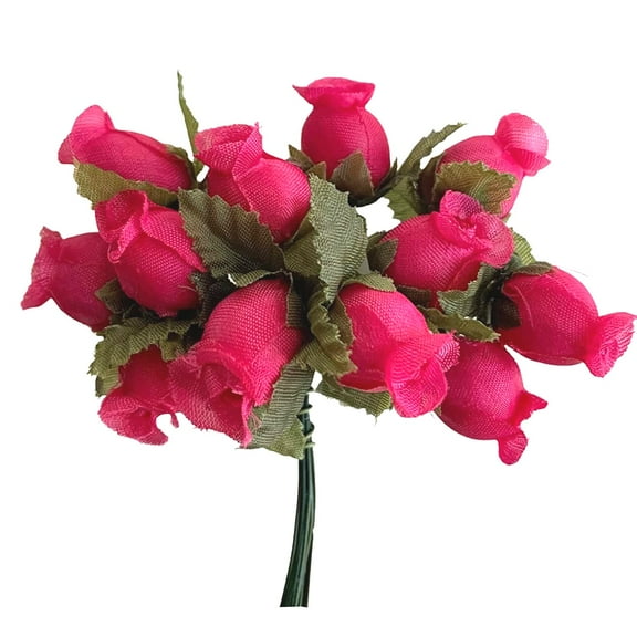 Hot Pink Artificial Silk Flower Roses - 12 Mini Bouquets of 12 Rosebuds, 144 Fuchsia Rosebuds Total, Easter, Wedding, Reception, Anniversary, Bridal Shower, Valentine's Day
