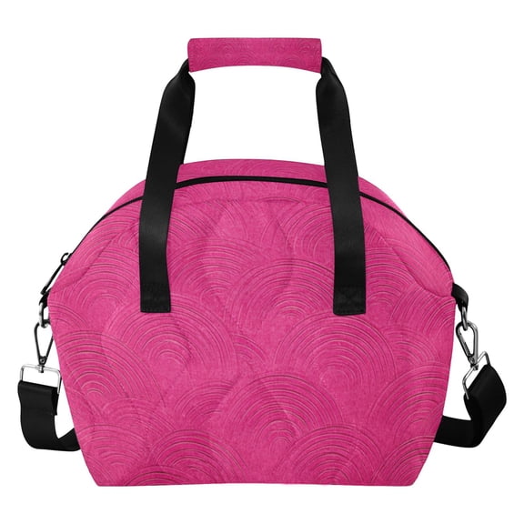 Hot Pink Background with Waves Insulated Lunch Bag Reusable Quilted Lunch Box Waterproof Leakproof Lunch Container
