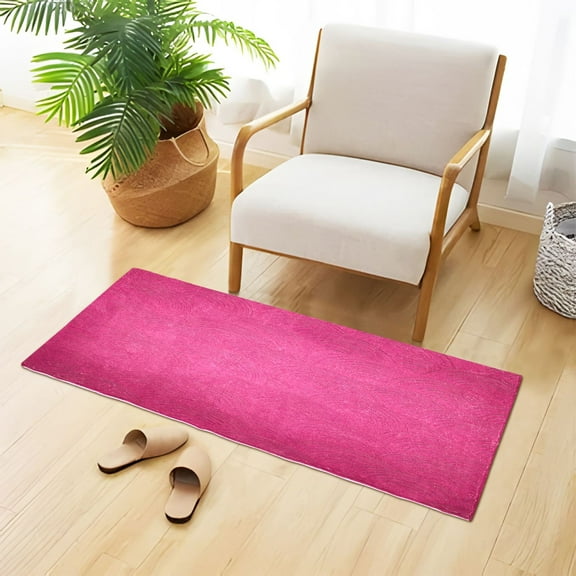 Hot Pink Background with Waves Plush Carpet Non Slip Runner Rug Absorbent Bath Mat 39" x 20"