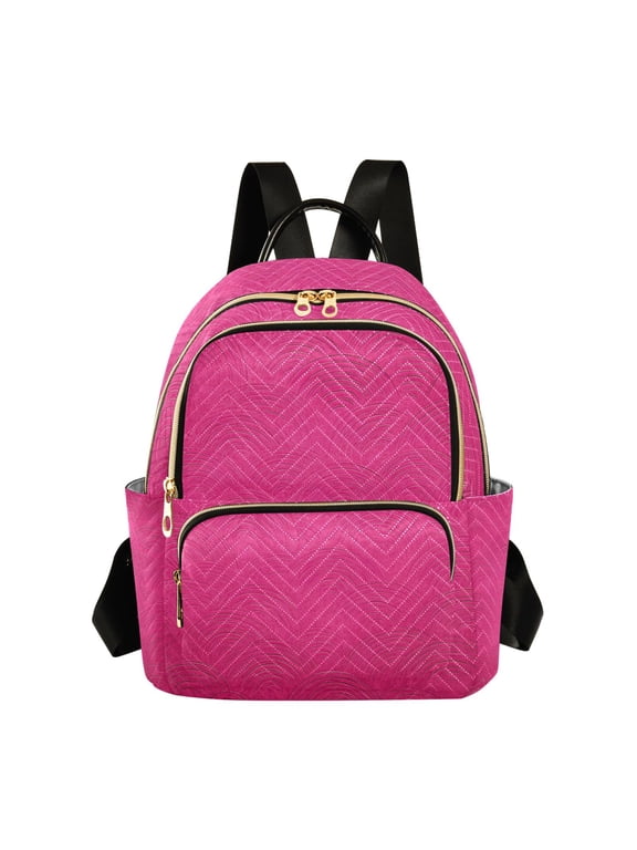 Hot Pink Background with Waves Quilted Backpack Fashion Daypack Commuter Bag for Women 14 L