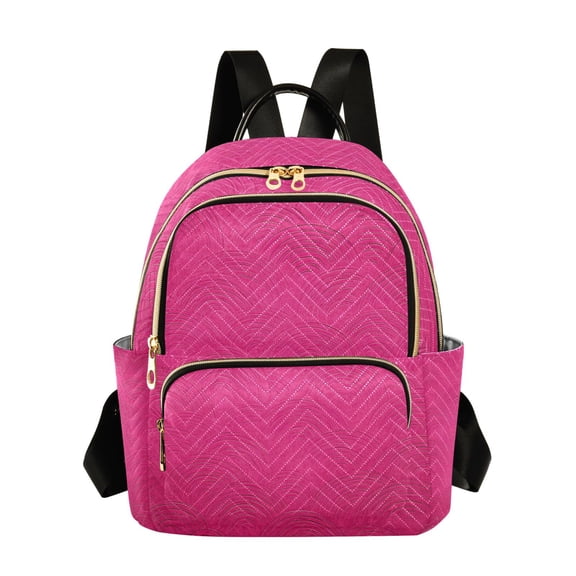 Hot Pink Background with Waves Quilted Backpack Fashion Daypack Commuter Bag for Women 8.5 L