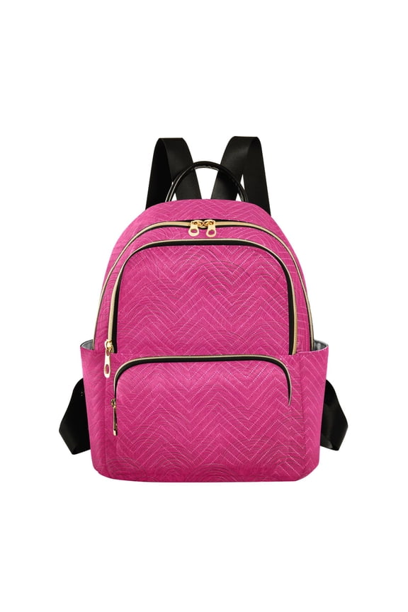 Hot Pink Background with Waves Quilted Backpack Fashion Daypack Commuter Bag for Women 8.5 L
