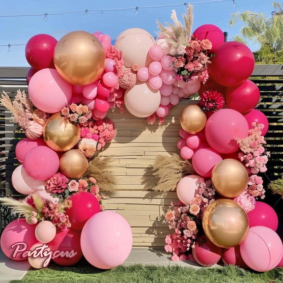 Hot Pink Balloon Arch Kit - KKS1Double Stuffed Dark Light Pink Magenta Blush Gold Balloon Garland for Birthday Baby Shower Wedding Summer Party Decoration