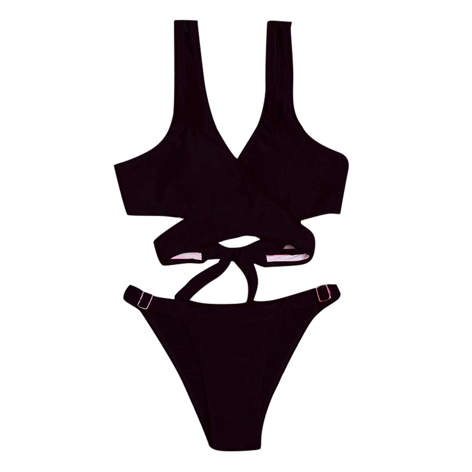 Hot Pink Bikini Swimsuit For Women Cross Wrap Bikini Top With Low Rise
