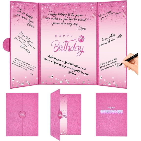 Hot Pink Birthday Decorations for Women, Creative Birthday Guest Sign in Book Alternative, Happy Birthday Signature Book 18" x 12", Awesome Birthday Gifts for Girls