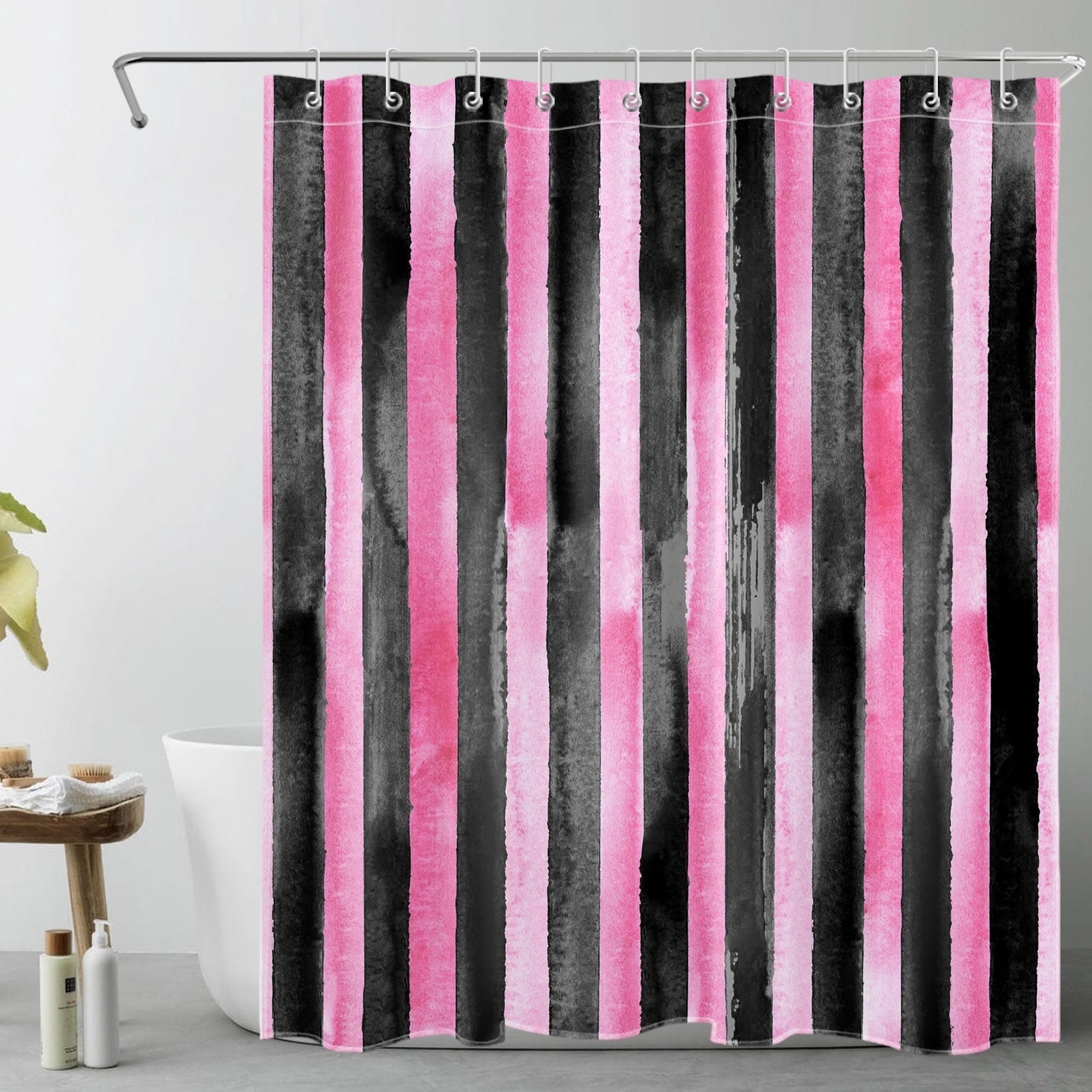 Hot Pink and Black Geometric Shower Curtain Decor,Modern Minimalist Art ...