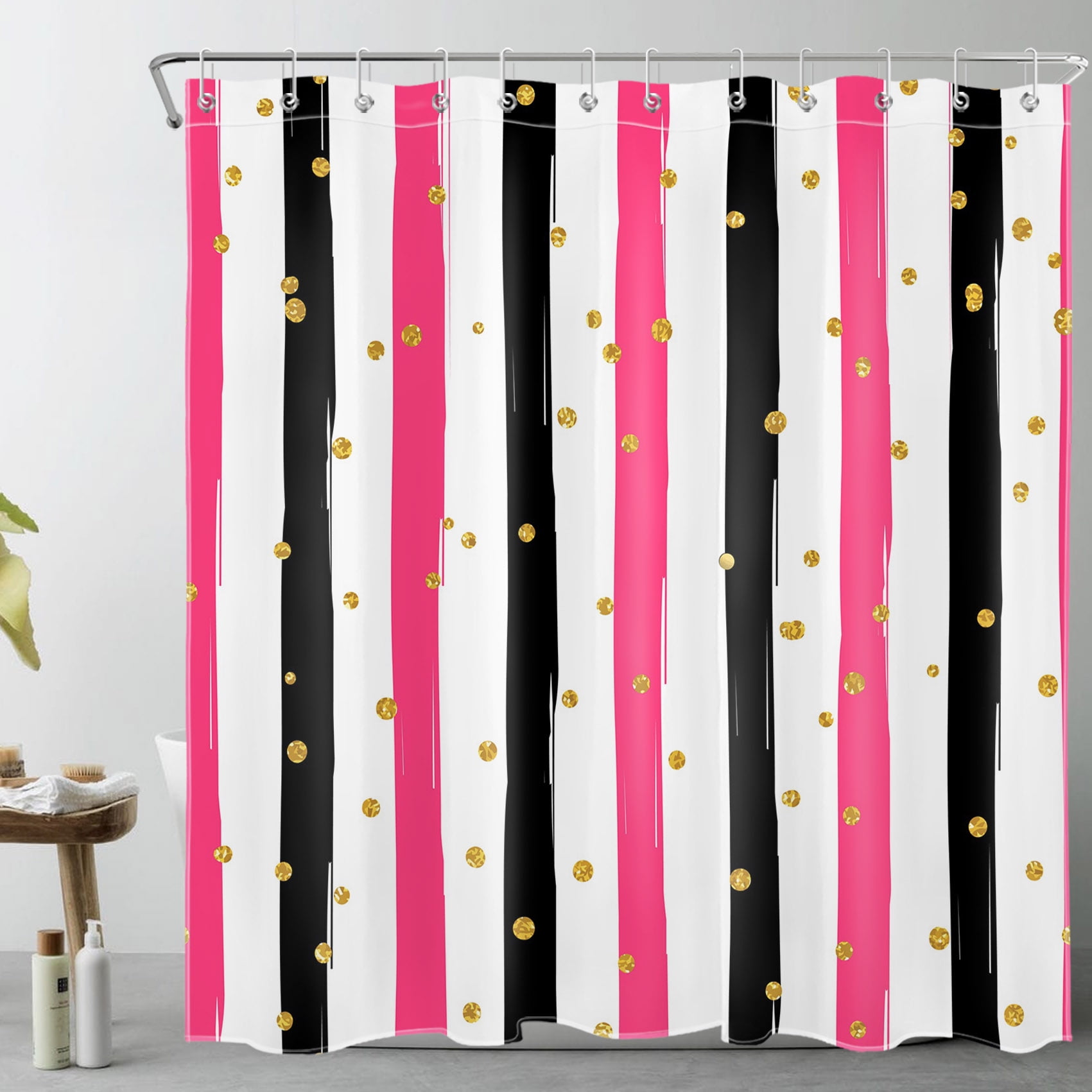 Pink And Black Shower Curtain