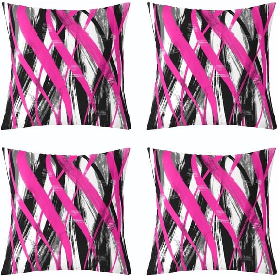 Hot Pink Black Stripes Reversible Throw Pillow Covers 18 x 18-Inch Kids Geometric Pillow Covers Home Decor for Boys Modern Striped Art Square Cushion Covers Set of 4 Abstract Art Geometry
