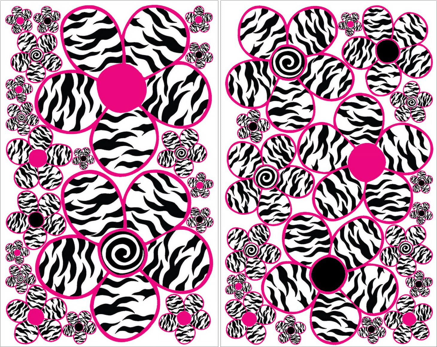 Hot Pink, Black and White Zebra Print Flower Wall Decals Decor Stickers