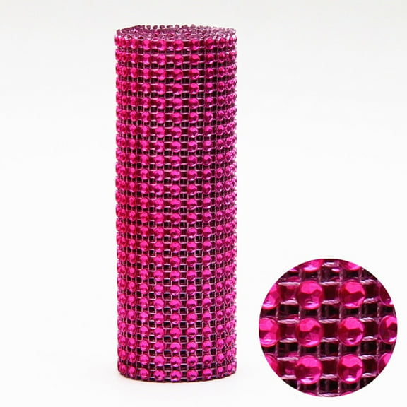 Hot Pink Bling Wrap Rhinestone Ribbon - 35.4 in Crystal Rhinestones Mesh Ribbon - Diamond Wrap Rhinestone Strips Roll for Crafts Wedding Party Decoration