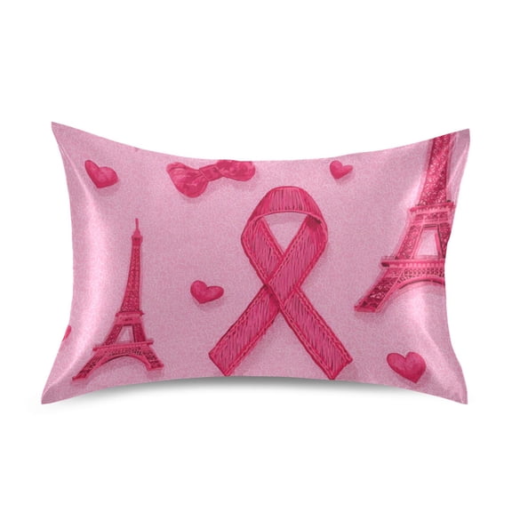 Hot Pink Bows Hearts Effiel Tower Valentine Satin Pillowcase Envelope Design Pillow Covers 1 Pack Queen Size 20" x 30"