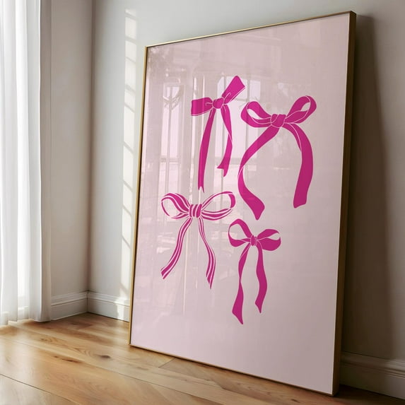 Hot Pink Bows Print, Cute Preppy Bow Wall Art, Cute Coquette Bows Poster, Girly Balletcore Aesthetic, Trendy College Apartment Dorm Decor ,Decor For Living Room Bedroom, 8x12 UNFRAMED