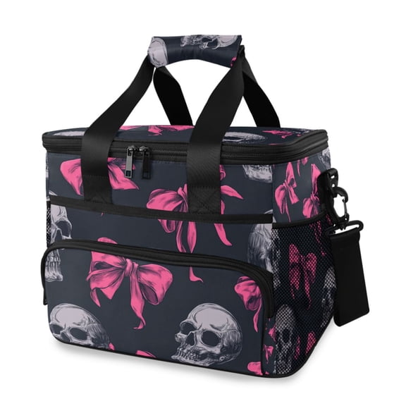 Hot Pink Bows with Skulls Portable Cooler Lunch Box Reusable Insulated Lunch Bag Leakproof 15L