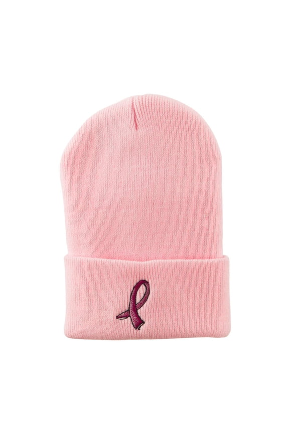Hot Pink Breast Cancer Logo Embroidered Long Beanie - Pink OSFM