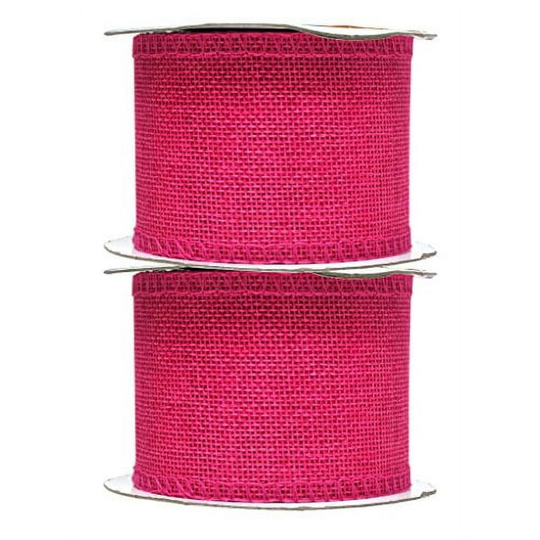 Hot Pink Burlap Ribbon 2.5 inch 2 Rolls 20 Yards Unwired Rustic Jute Ribbon for Crafts, Mason Jars, Weddings, Party Decoration; by Mandala Crafts