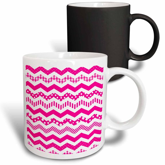 3drose, Hot Pink Chevron Zigzag Pattern with a Twist - Cute Patterned Zig Zags, 11oz Magic Transforming Mug