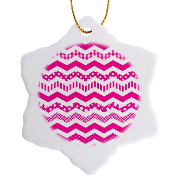 3drose, Hot Pink Chevron Zigzag Pattern with a Twist - Cute Patterned Zig Zags, 3 inch Snowflake Porcelain Ornament