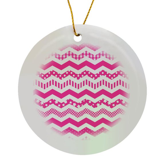 3drose, Hot Pink Chevron Zigzag Pattern with a Twist - Cute Patterned Zig Zags, Circle Porcelain Ornament