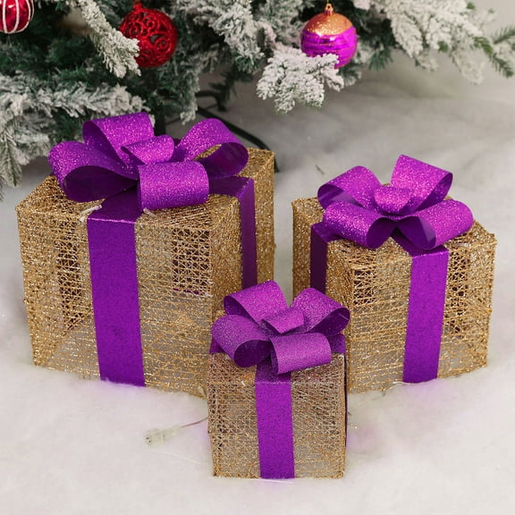 Hot Pink Christmas Gift Boxes With Led Lights Rose Gold And Purple Design For Indoor Holiday Decor