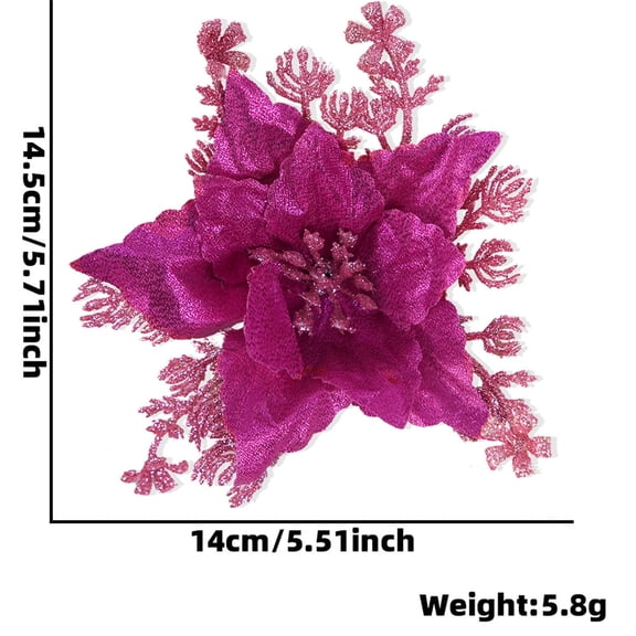 Hot Pink Christmas Simulation Flowers 16Cm Artificial Decor For Tree Ornament Plastic Festive Design