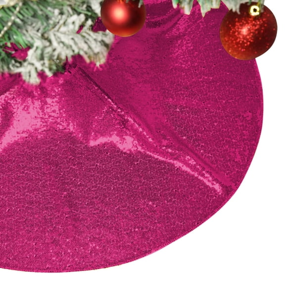Hot Pink Christmas Tree Skirt, CXALSSY 24 inches Round Christmas Tree Skirt for XMAS Party Christmas Tree Decoration
