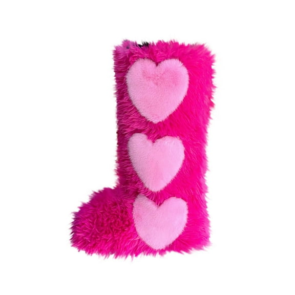 Hot Pink Comfortable Women'S Boots High Top Warm Flat Bottomed Long Tube Furry Thick Velvet Heart-Shaped Snow