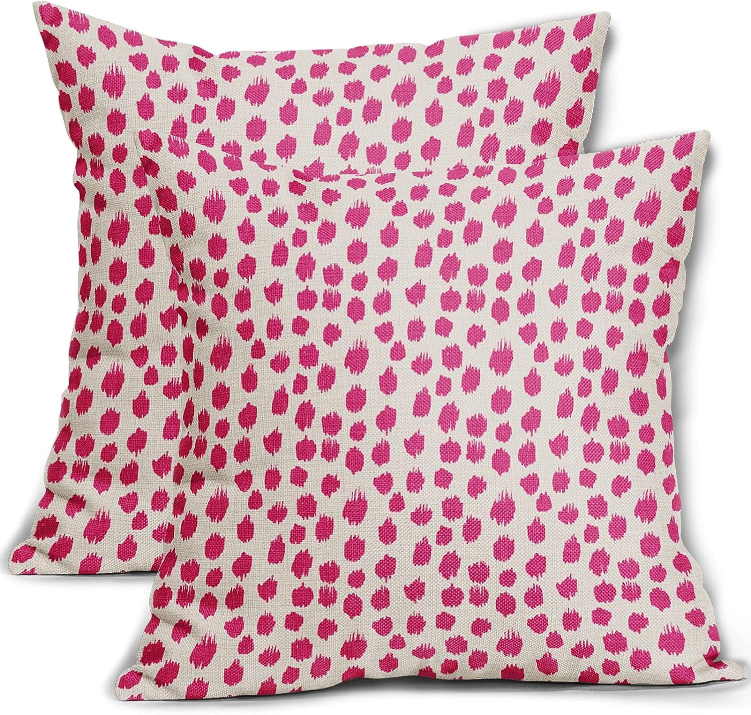 Hot Pink Cream Pillow Covers 18x18 Set of 2 Boho Design Polka Dot Throw Pillows Modern Brush Strokes Print Decorative Outdoor Pillowcase Square Cushion Cover Linen Pillow Case for Home Sofa Couch Bed