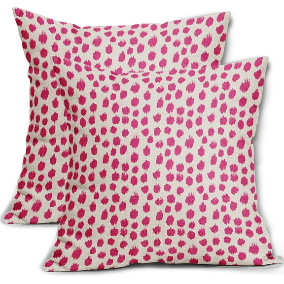 Hot Pink Cream Pillow Covers 18x18 Set of 2 Boho Design Polka Dot Throw Pillows Modern Brush Strokes Print Decorative Outdoor Pillowcase Square Cushion Cover Linen Pillow Case for Home Sofa Couch Bed
