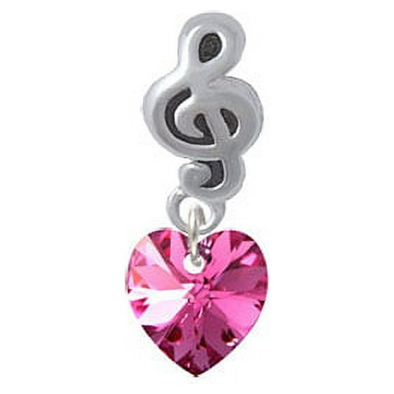 Hot Pink Crystal Heart - Clef Note Charm Bead
