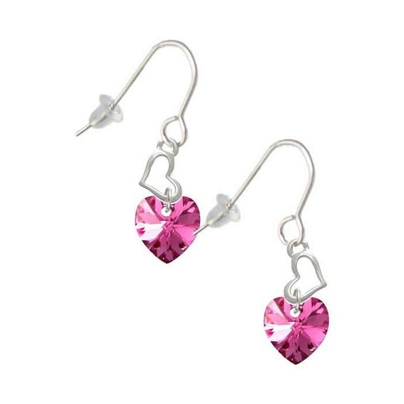 Hot Pink Crystal Heart Heart French Earrings