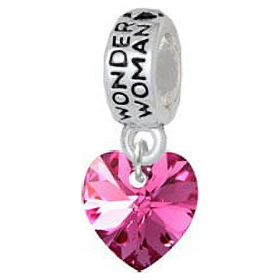 Hot Pink Crystal Heart - Wonder Woman Charm Bead