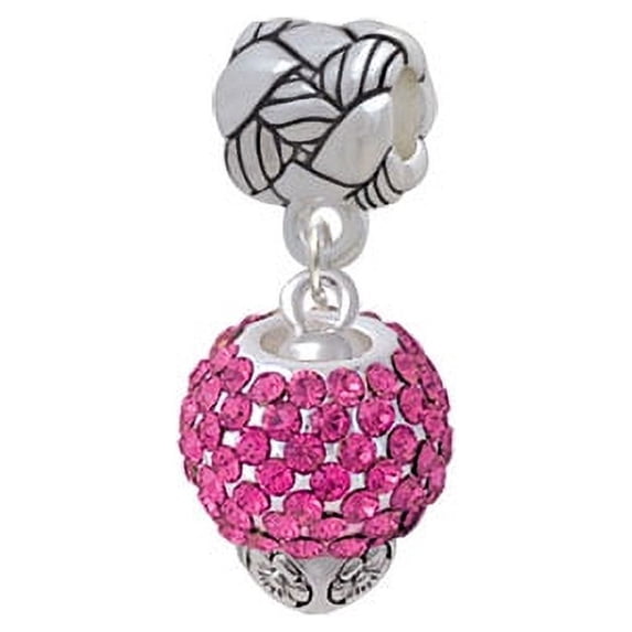 Hot Pink Crystal Sparkle Spinner - Woven Rope Charm Bead