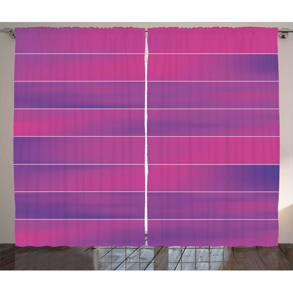 Ambesonne Hot Pink Curtains 2 Panel Set, Stripes Soft Colors, 108" x 63", Pink Violet