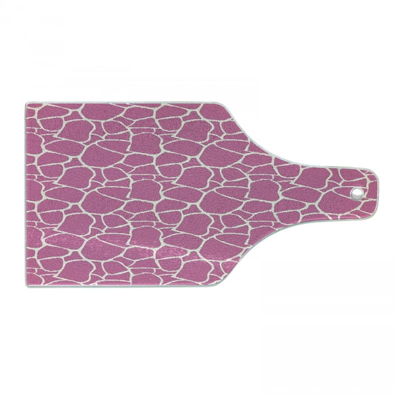 Hot Pink Cutting Board, Abstract Giraffe Skin Pattern Vivid Color Exotic Animal Camouflage Safari Jungle, Tempered Glass Cutting and Serving Board, Wine Bottle Shape, Pink White, by Ambesonne