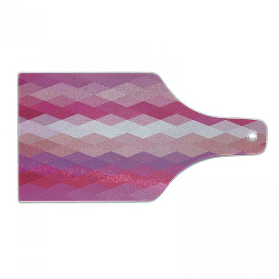Hot Pink Cutting Board, Classical Simple Modern Design with Vibrant Colored Diamond Line Pattern, Tempered Glass Cutting and Serving Board, Wine Bottle Shape, Pink Peach Fuchsia, by Ambesonne