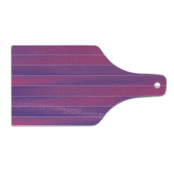 Hot Pink Cutting Board, Horizontal Color Bands Stripes with Fluorescent Effect and Soft Transitions Print, Tempered Glass Cutting and Serving Board, Wine Bottle Shape, Pink Violet, by Ambesonne
