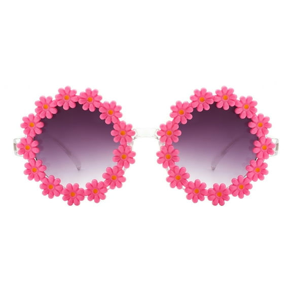 Hot Pink Daisy Flower Sunglasses Round Oversized Festival Floral Shades UV 400
