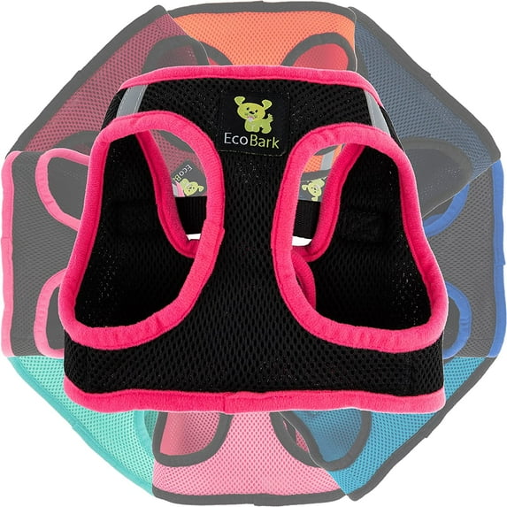 Hot Pink Dog Harness EcoBark Step-In Rapid Fastener Fuchsia Pink and Black Dog Vest Halter for Puppy and Small Dogs Reflective Comfort Adjustable Body Harness (XL, Neon Pink Trim)