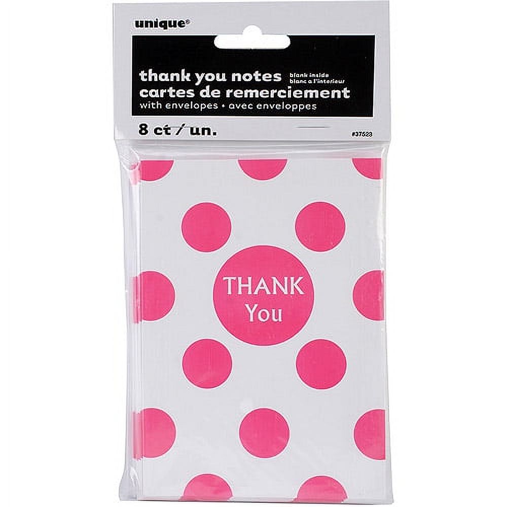 Hot Pink Dots Thank You Notes (8 Pack) - Party Supplies - image 1 of 2
