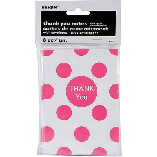 Hot Pink Dots Thank You Notes (8 Pack) - Party Supplies