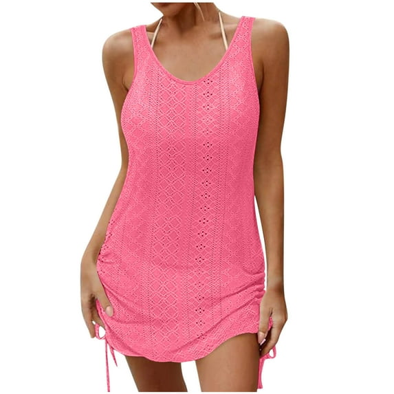 Hot Pink Dress Women Sleeveless V-Neck Solid Color Tank Short Dresses Sundress for Women Beach Fashion
