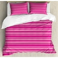 thumbnail image 1 of Hot Pink Duvet Cover Set, Horizontal Bold and Thin Stripes in Pink Tones Geometrical Classic Composition, Decorative 3 Piece Bedding Set with 2 Pillow Shams, Calking Size, Pink Hot Pink, by Ambesonne, 1 of 3