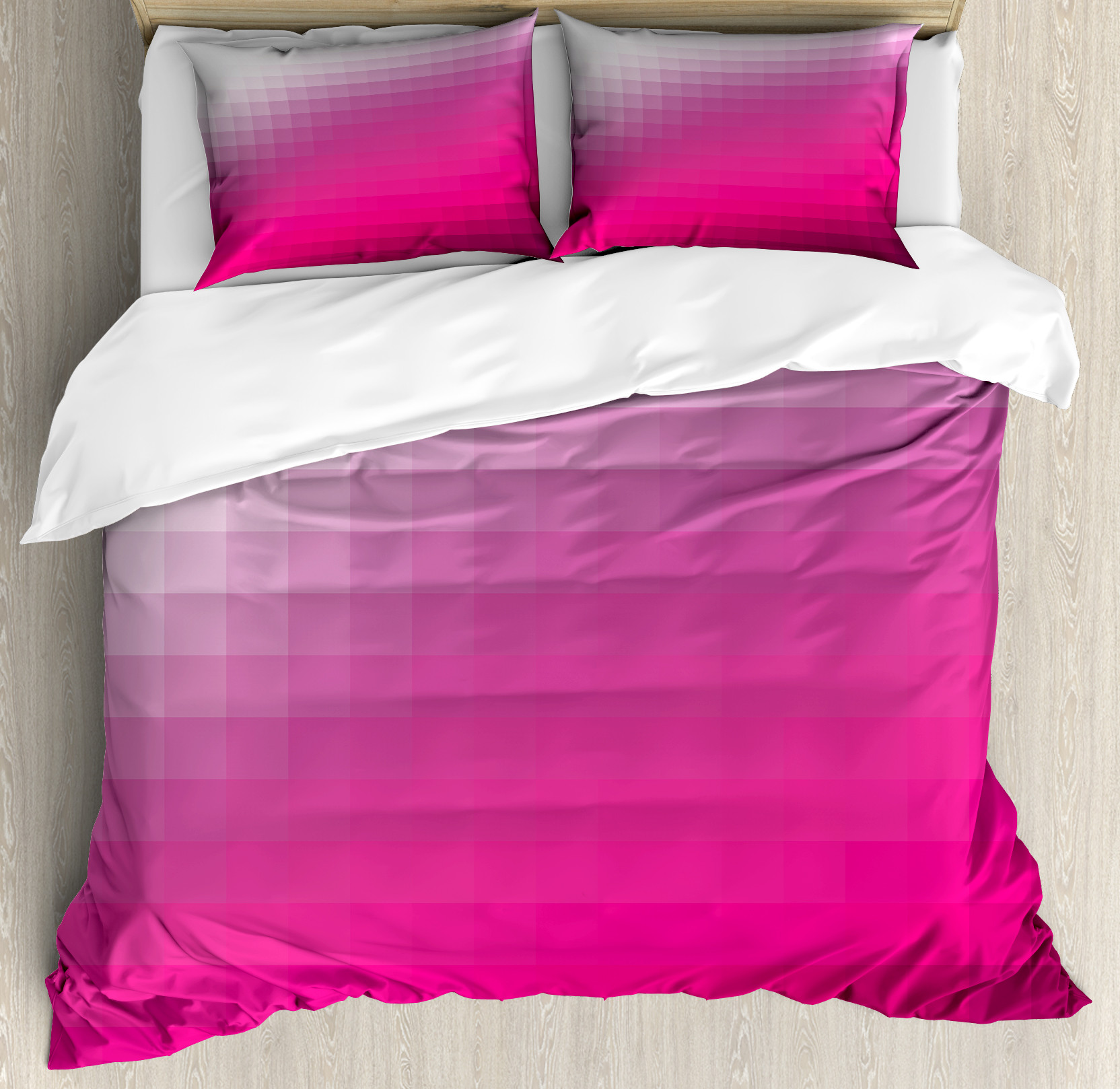 Hot Pink Duvet Cover Set, Modern Art Mosaic Tiles Gradually Ombre