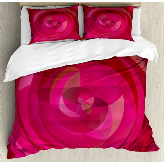 Hot Pink Duvet Cover Set, Rose Inspired Abstract Vortex Swirls Shapes in Pinkish Pastel Colors, Decorative 3 Piece Bedding Set with 2 Pillow Shams, King Size, Hot Pink Magenta Pink, by Ambesonne