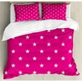thumbnail image 1 of Hot Pink Duvet Cover Set, Symmetrical Pattern with White Stars Girlish Pattern Retro Party Tile, Decorative 3 Piece Bedding Set with 2 Pillow Shams, Queen Size, Hot Pink White, by Ambesonne, 1 of 3