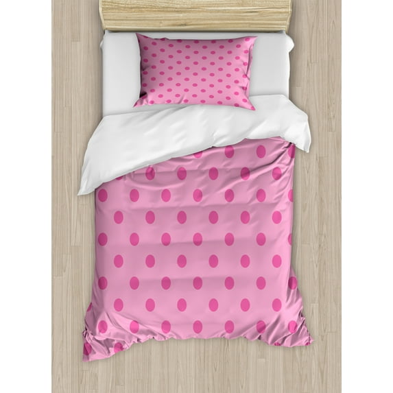 Hot Pink Duvet Cover Set Twin Size, Classical Simplistic Pattern Design with Small Pink Dots Spots Girlish Style, Decorative 2 Piece Bedding Set with 1 Pillow Sham, Pink Hot Pink, by Ambesonne