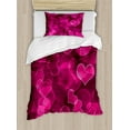 thumbnail image 1 of Hot Pink Duvet Cover Set Twin Size, Cute Sweet Heart Shapes on Blurry Background Romantic Valentine's Day Design, Decorative 2 Piece Bedding Set with 1 Pillow Sham, Magenta Hot Pink, by Ambesonne, 1 of 3